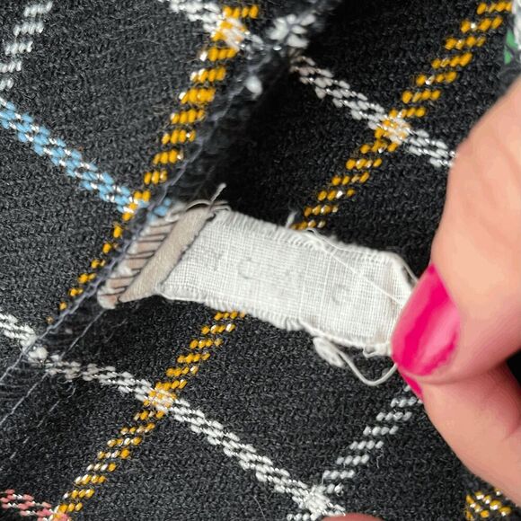 VTG 50s Full Circle Maxi Skirt w/ Pastel Plaid Lines on Black Wool Blend - Picture 7 of 14